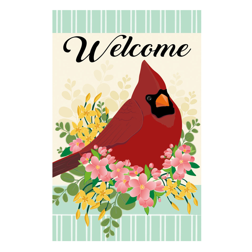 Evergreen Spring Floral Cardinal Linen Garden Flag