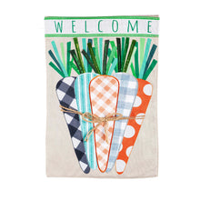 Load image into Gallery viewer, EVERGREEN PATTERNED CARROTS GARDEN BURLAP FLAG