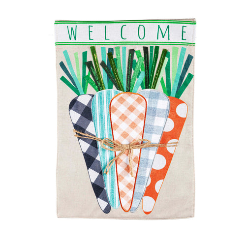 EVERGREEN PATTERNED CARROTS GARDEN BURLAP FLAG