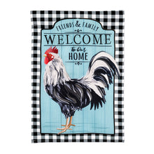 Load image into Gallery viewer, EVERGREEN BLACK AND WHITE ROOSTER GARDEN BURLAP FLAG