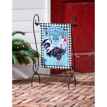 Load image into Gallery viewer, EVERGREEN BLACK AND WHITE ROOSTER GARDEN BURLAP FLAG