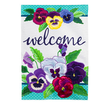 Load image into Gallery viewer, EVERGREEN PANSY GARDEN GARDEN BURLAP FLAG