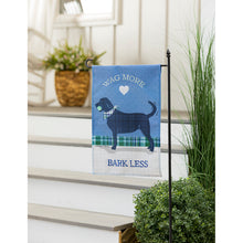 Load image into Gallery viewer, EVERGREEN WAG MORE, BARK LESS GARDEN BURLAP FLAG