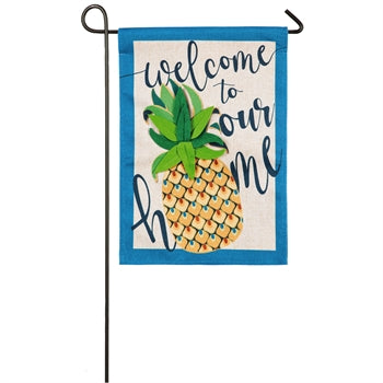 EVERGREEN WELCOME TO OUR HOME PINEAPPLE BURLAP GARDEN FLAG