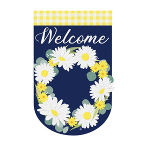 EVERGREEN DAISY WREATH GARDEN BURLAP FLAG