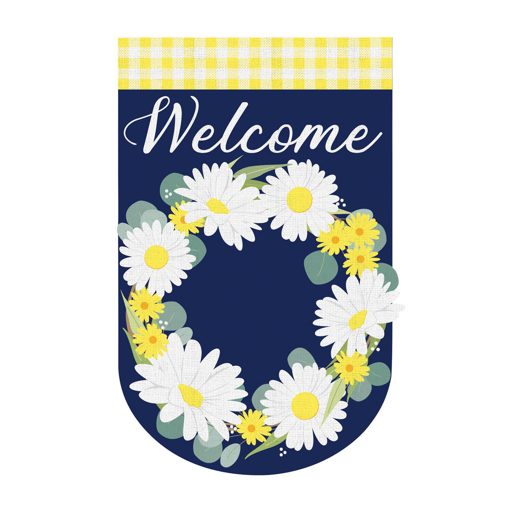 EVERGREEN DAISY WREATH GARDEN BURLAP FLAG