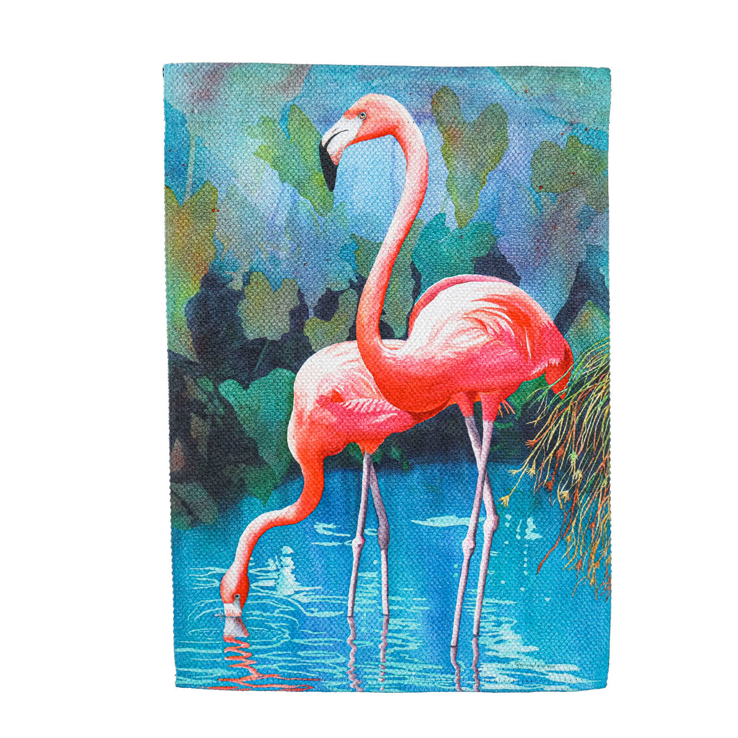 EVERGREEN FLAMINGO COUPLE GARDEN TEXTURE FLAG