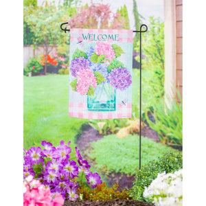 EVERGREEN WELCOME HYDRANGEAS GARDEN TEXTURED SUEDE FLAG