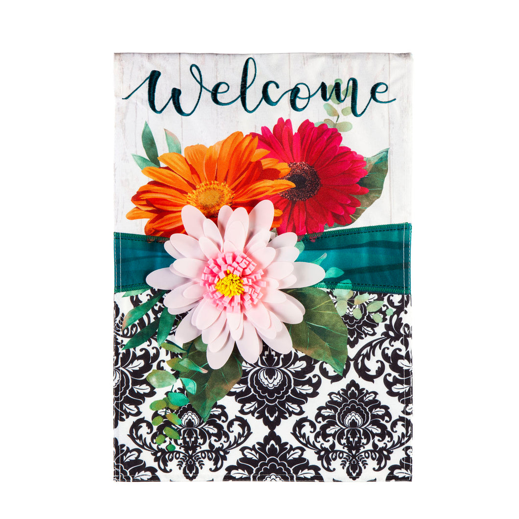 EVERGREEN GERBERA DAISY BAND GARDEN LINEN FLAG