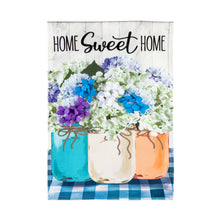 Load image into Gallery viewer, EVERGREEN HYDRANGEA MASON JARS GARDEN LINEN FLAG