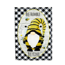 Load image into Gallery viewer, EVERGREEN BEE HUMBLE BEE KIND GNOME GARDEN LINEN FLAG