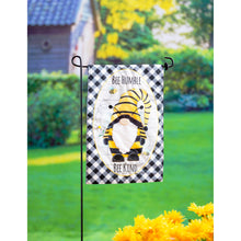 Load image into Gallery viewer, EVERGREEN BEE HUMBLE BEE KIND GNOME GARDEN LINEN FLAG