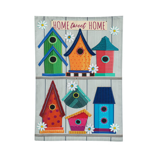 EVERGREEN ORNATE BIRDHOUSES GARDEN LINEN FLAG