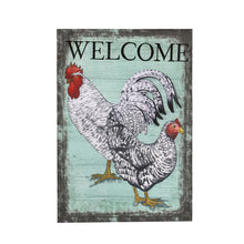 Load image into Gallery viewer, EVERGREEN WELCOME ROOSTER GARDEN LINEN FLAG