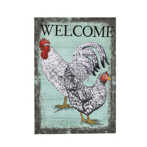 EVERGREEN WELCOME ROOSTER GARDEN LINEN FLAG