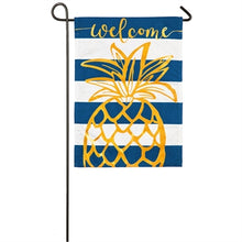 Load image into Gallery viewer, EVERGREEN PINEAPPLE STRIPES LINEN GARDEN FLAG