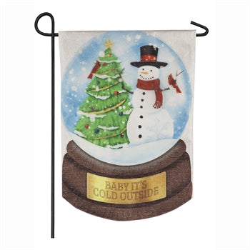 Evergreen Snowman Snow Globe Linen Garden Flag