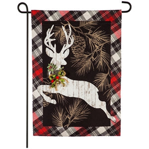 Evergreen Woodgrain Reindeer Linen Garden Flag