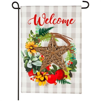 Evergreen Copper Star Wreath Linen Garden Flag