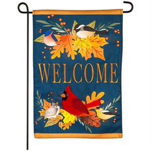 Evergreen Autumn Songbirds Linen Garden Flag