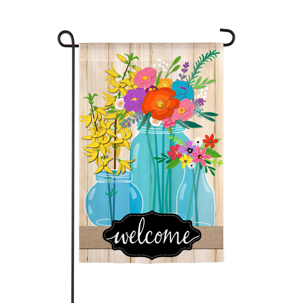 EVERGREEN BLUE GLASS FLORAL GARDEN FLAG