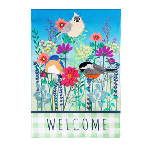 EVERGREEN WILD FLOWERS WELCOME GARDEN LINEN FLAG