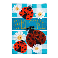 Load image into Gallery viewer, EVERGREEN LADYBUG PLAID WELCOME GARDEN LINEN FLAG