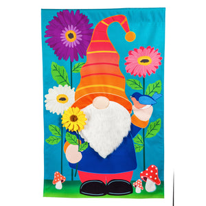 EVERGREEN GARDEN GNOME GARDEN LINEN FLAG