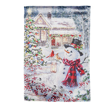 Load image into Gallery viewer, EVERGREEN COTTAGE IN THE SNOW GARDEN LUSTRE FLAG