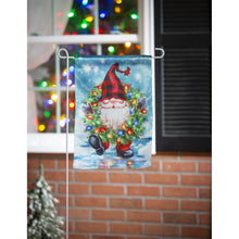 Load image into Gallery viewer, EVERGREEN GNOME WITH A CHRISTMAS WREATH GARDEN LUSTRE FLAG