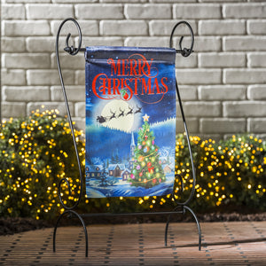 EVERGREEN SANTA'S SLEIGH ON CHRISTMAS GARDEN LUSTRE FLAG