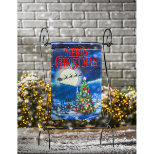 EVERGREEN SANTA'S SLEIGH ON CHRISTMAS GARDEN LUSTRE FLAG