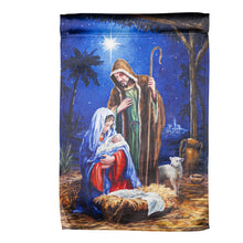 Load image into Gallery viewer, EVERGREEN HOLY NIGHT NATIVITY GARDEN LUSTRE FLAG