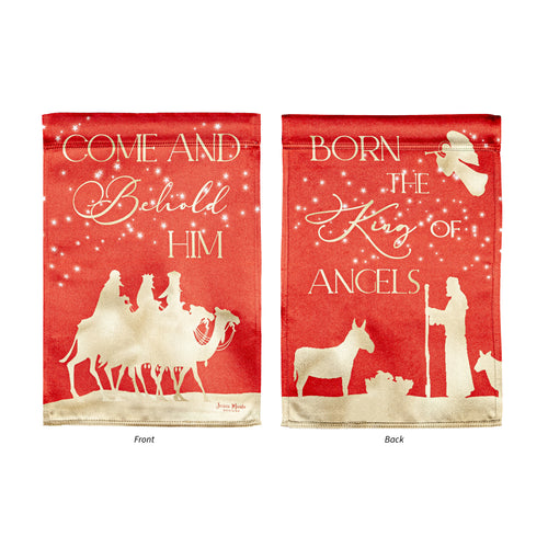 EVERGREEN RED AND GOLD CHRISTMAS NIGHT GARDEN LUSTRE FRONT & BACK FLAG