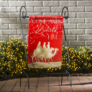 EVERGREEN RED AND GOLD CHRISTMAS NIGHT GARDEN LUSTRE FRONT & BACK FLAG