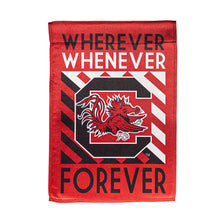 Load image into Gallery viewer, EVERGREEN UNIVERSITY OF SOUTH CAROLINA WHEREVER, WHENEVER, FOREVER GARDEN FLAG