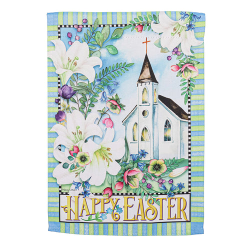 EVERGREEN EASTER CHURCH WITH FLOWERS GARDEN FLAG