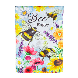 EVERGREEN BRIGHT FLOWERS AND BUMBLEBEES GARDEN SUEDE FLAG