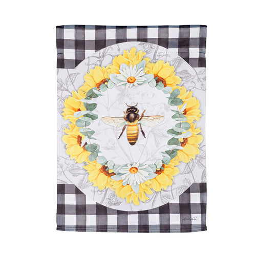 EVERGREEN HONEY BEE AND FLOWERS GARDEN SUEDE FLAG