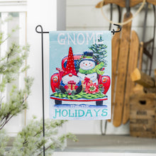 Load image into Gallery viewer, EVERGREEN GNOME FOR THE HOLIDAYS TRUCK GARDEN SUEDE FLAG