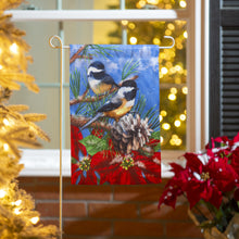 Load image into Gallery viewer, EVERGREEN WINTER CHICKADEES GARDEN WAFFLE FLAG