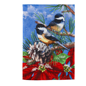 EVERGREEN WINTER CHICKADEES GARDEN WAFFLE FLAG