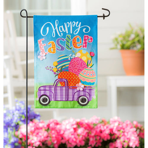 Evergreen Easter Plaid Truck Burlap Garden Flag