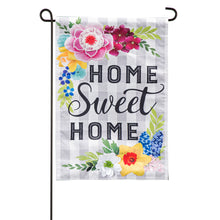 Load image into Gallery viewer, Evergreen Home Sweet Home Plaid Floral Linen Garden Flag