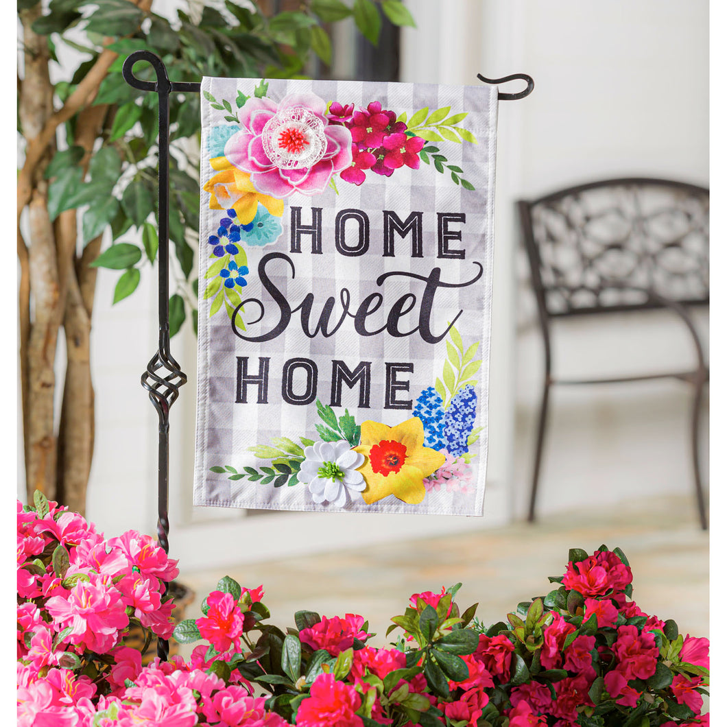 Evergreen Home Sweet Home Plaid Floral Linen Garden Flag