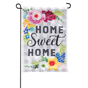 Evergreen Home Sweet Home Plaid Floral Linen Garden Flag
