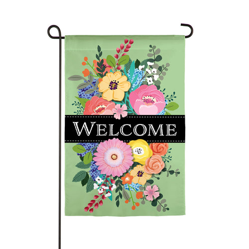 Evergreen Spring Floral Swag Welcome Linen Garden Flag