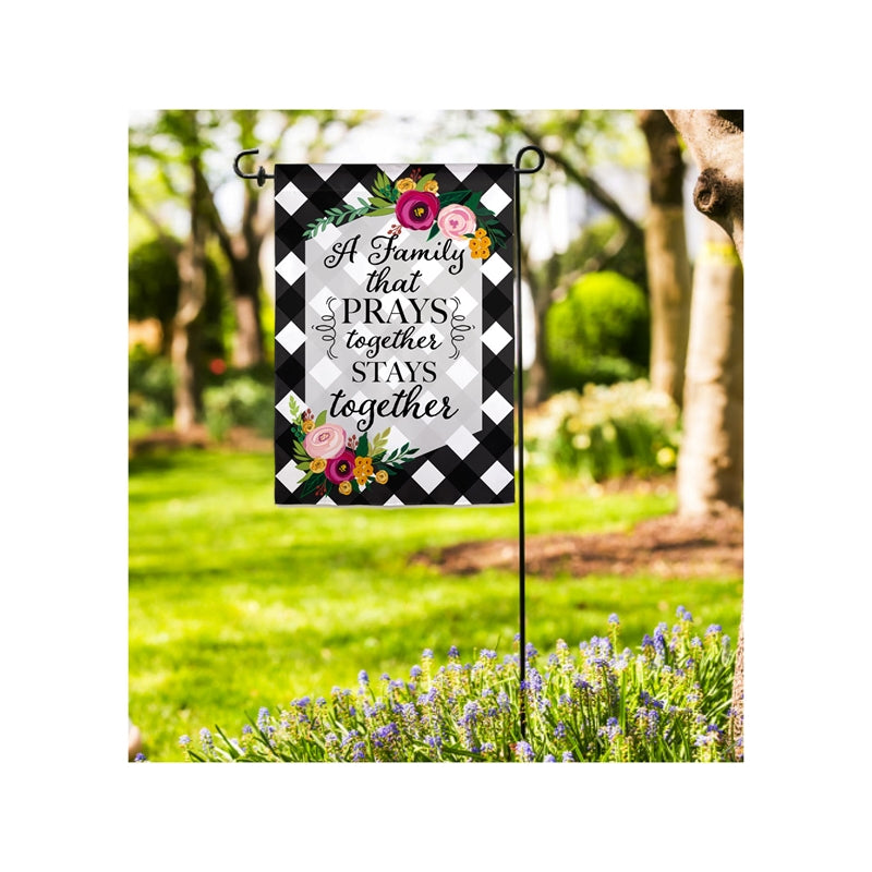 Evergreen Family That Prays Together Suede Garden Flag