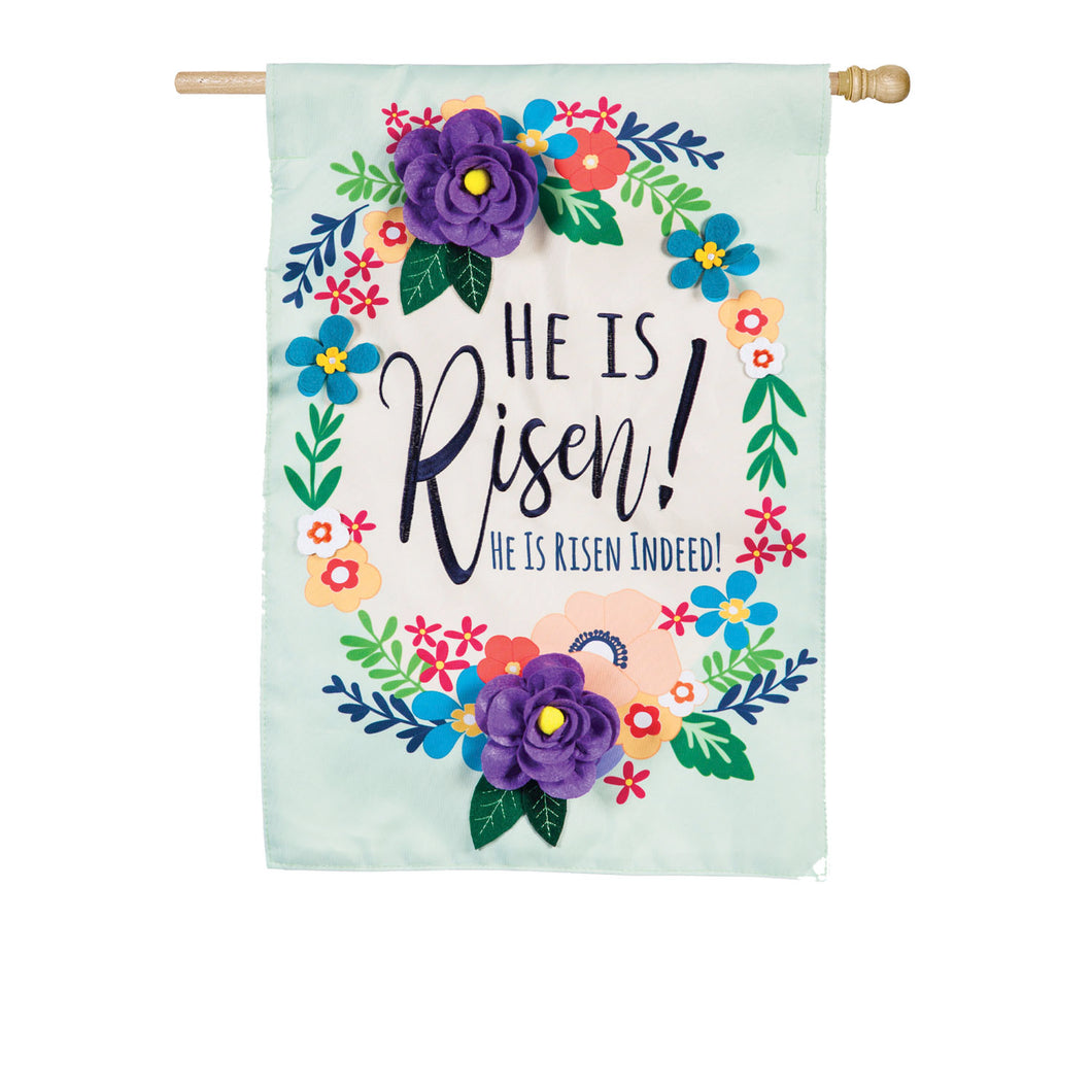 Evergreen He Is Risen Floral Applique House Flag