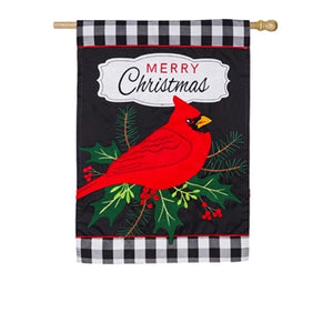 Evergreen Merry Christmas Cardinal Applique House Flag